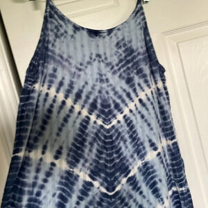Style & Co's tie-dye sundress w/ ruffle hem. Navy, white & baby blue hues.